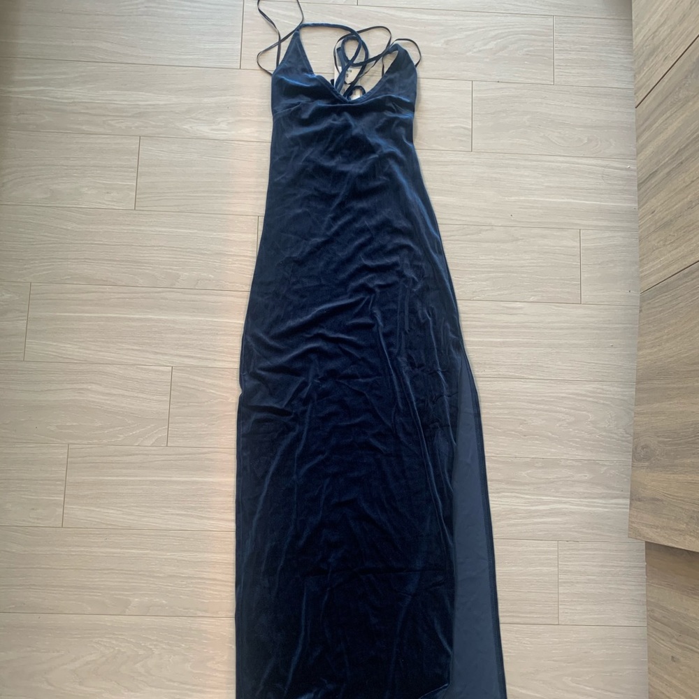 Navy Velvet Maxi Dress with Slit